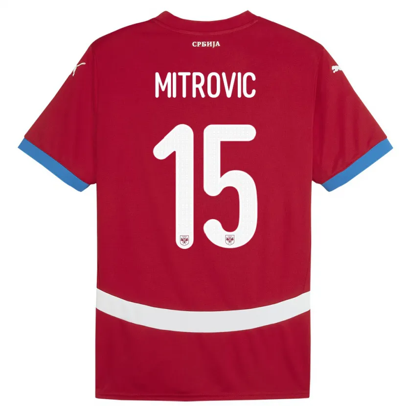 Danxen Uomo Maglia Serbia Stefan Mitrovic #15 Rosso Kit Gara Home 24-26 Maglietta