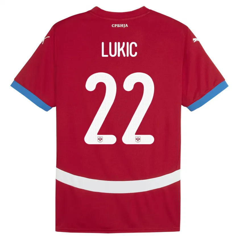 Danxen Uomo Maglia Serbia Sasa Lukic #22 Rosso Kit Gara Home 24-26 Maglietta