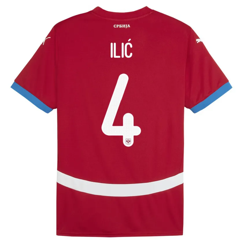 Danxen Uomo Maglia Serbia Marija Ilic #4 Rosso Kit Gara Home 24-26 Maglietta
