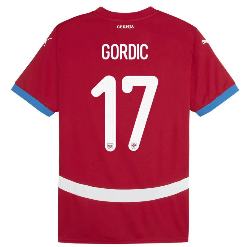 Danxen Uomo Maglia Serbia Djordje Gordic #17 Rosso Kit Gara Home 24-26 Maglietta