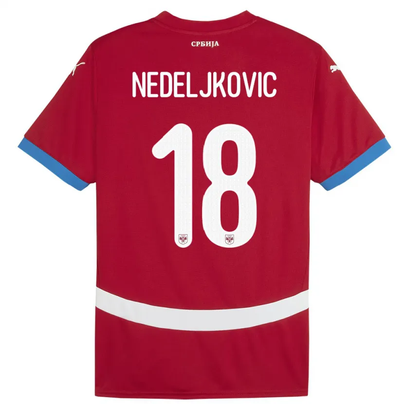 Danxen Uomo Maglia Serbia Kosta Nedeljkovic #18 Rosso Kit Gara Home 24-26 Maglietta