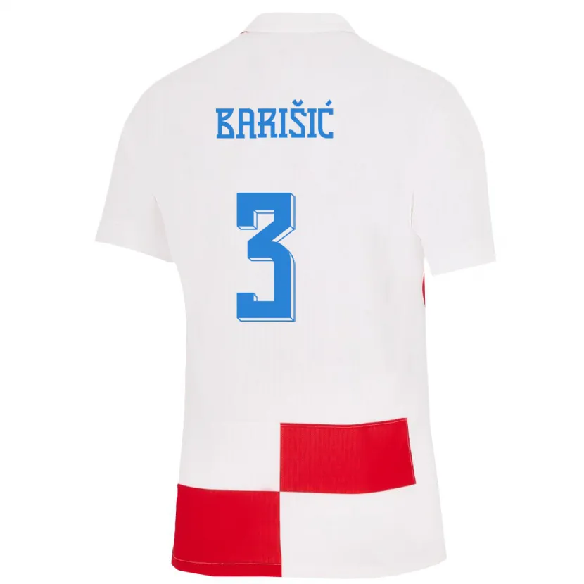 Danxen Uomo Maglia Croazia Borna Barisic #3 Bianco Rosso Kit Gara Home 24-26 Maglietta