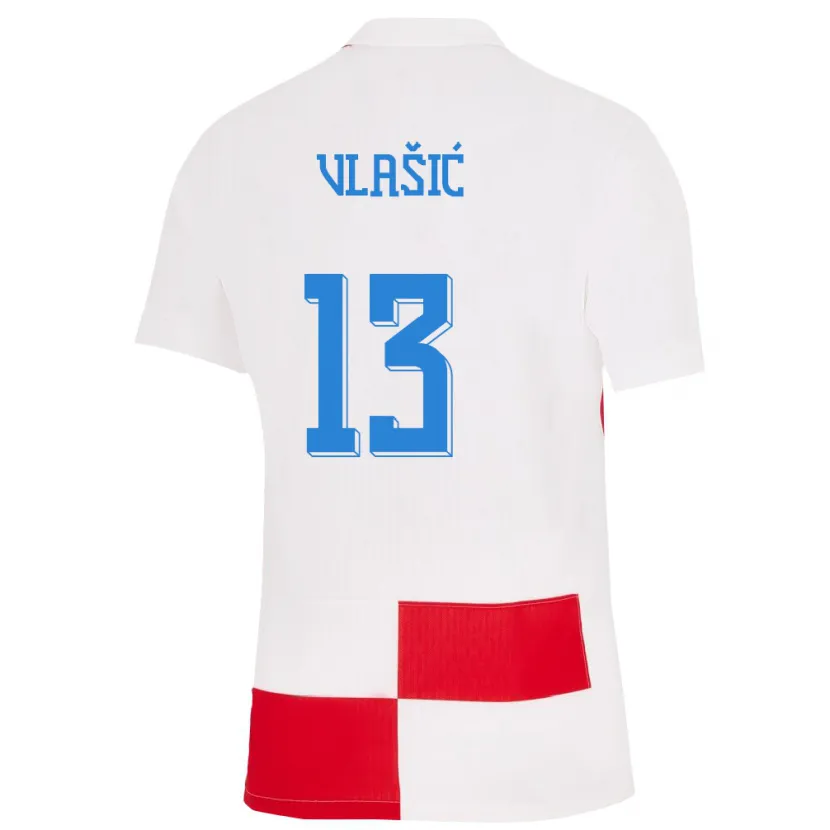 Danxen Uomo Maglia Croazia Nikola Vlasic #13 Bianco Rosso Kit Gara Home 24-26 Maglietta