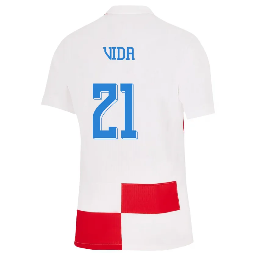 Danxen Uomo Maglia Croazia Domagoj Vida #21 Bianco Rosso Kit Gara Home 24-26 Maglietta