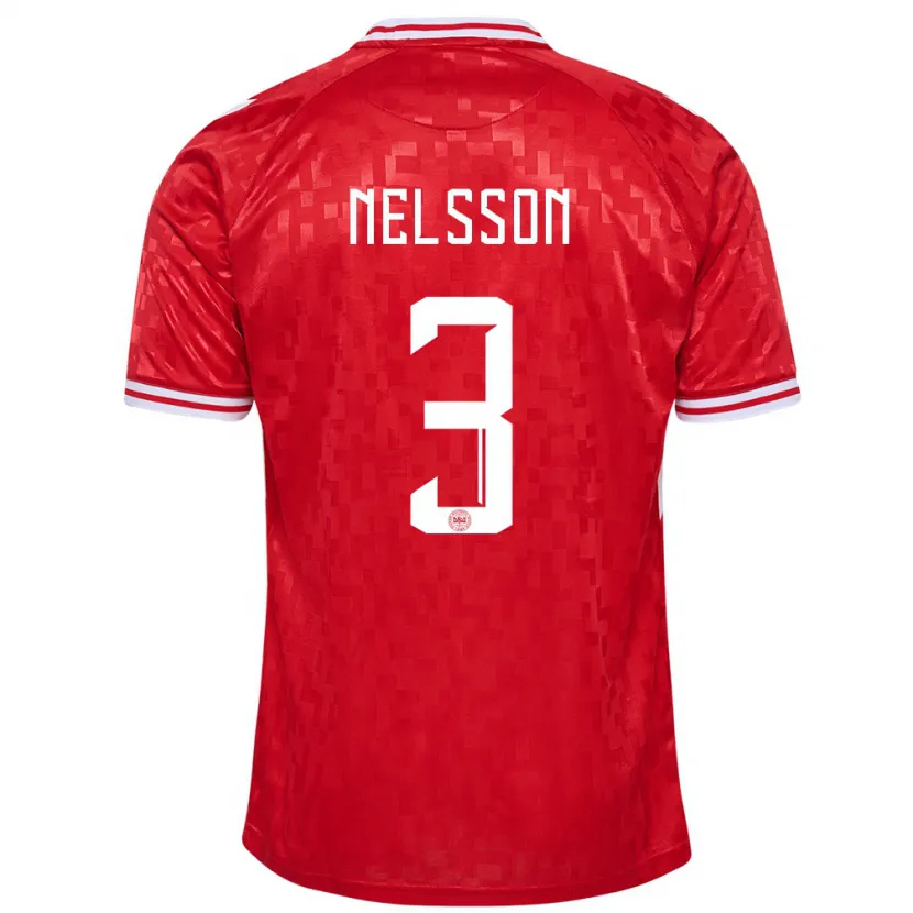 Danxen Uomo Maglia Danimarca Victor Nelsson #3 Rosso Kit Gara Home 24-26 Maglietta