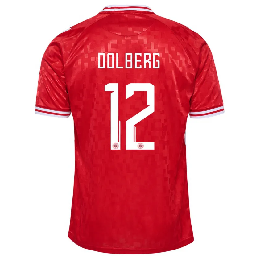 Danxen Uomo Maglia Danimarca Kasper Dolberg #12 Rosso Kit Gara Home 24-26 Maglietta