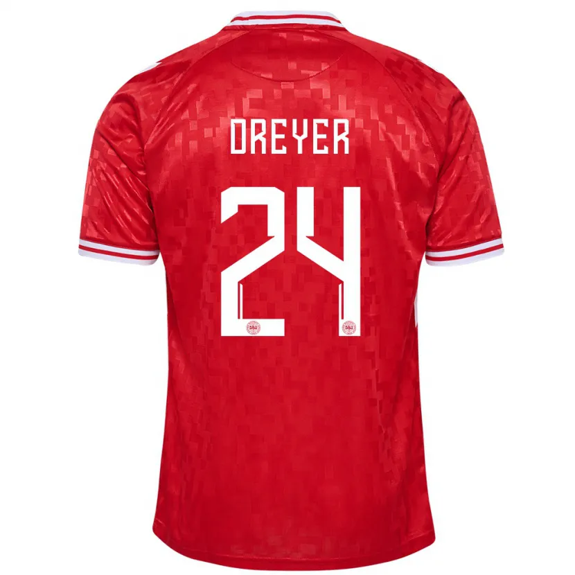 Danxen Uomo Maglia Danimarca Anders Dreyer #24 Rosso Kit Gara Home 24-26 Maglietta