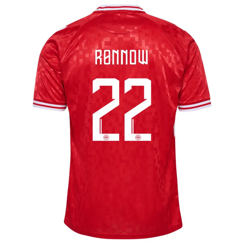 Danxen Uomo Maglia Danimarca Frederik Rønnow #22 Rosso Kit Gara Home 24-26 Maglietta