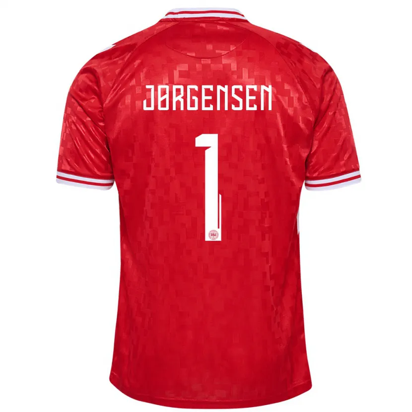 Danxen Uomo Maglia Danimarca Filip Jørgensen #1 Rosso Kit Gara Home 24-26 Maglietta