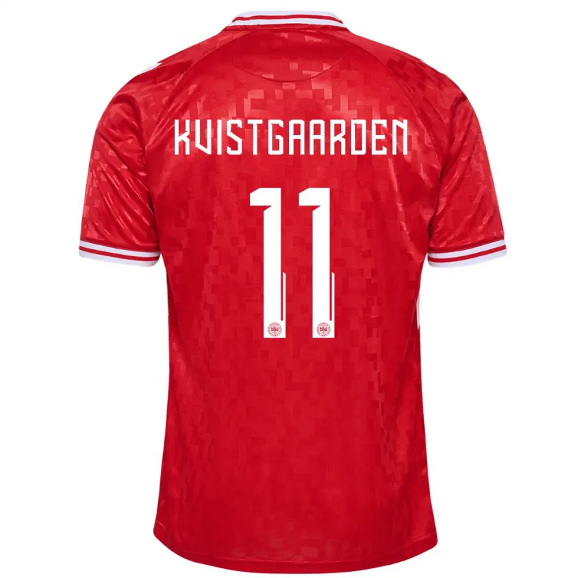 Danxen Uomo Maglia Danimarca Mathias Kvistgaarden #11 Rosso Kit Gara Home 24-26 Maglietta