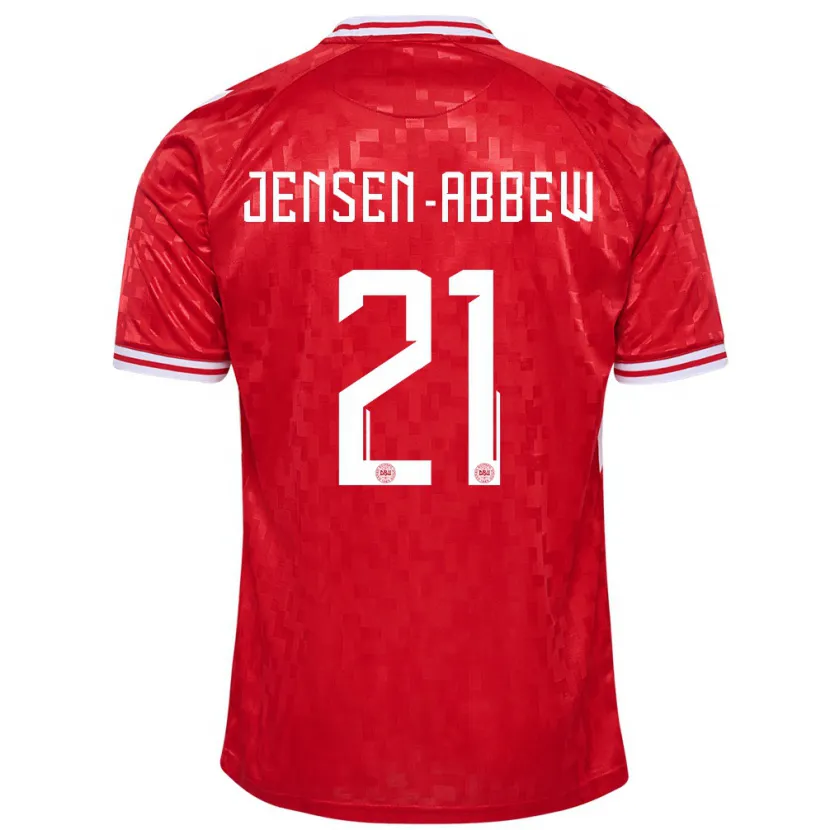 Danxen Uomo Maglia Danimarca Jonas Jensen-Abbew #21 Rosso Kit Gara Home 24-26 Maglietta