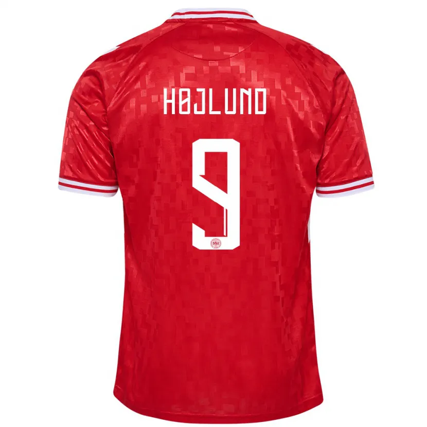 Danxen Uomo Maglia Danimarca Emil Højlund #9 Rosso Kit Gara Home 24-26 Maglietta