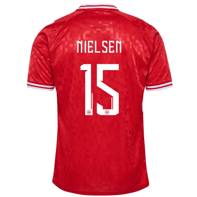 Danxen Uomo Maglia Danimarca Villads Nielsen #15 Rosso Kit Gara Home 24-26 Maglietta
