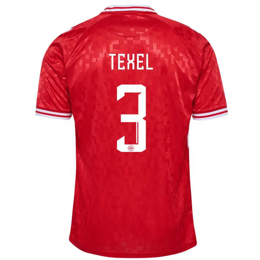 Danxen Uomo Maglia Danimarca Pontus Texel #3 Rosso Kit Gara Home 24-26 Maglietta