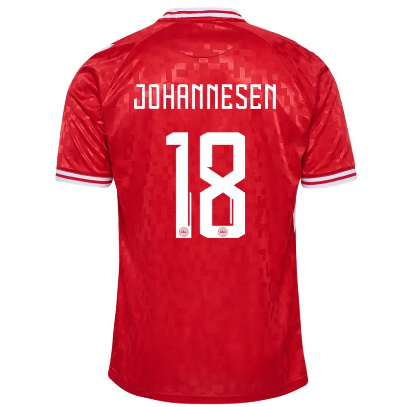 Danxen Uomo Maglia Danimarca Sofus Johannesen #18 Rosso Kit Gara Home 24-26 Maglietta
