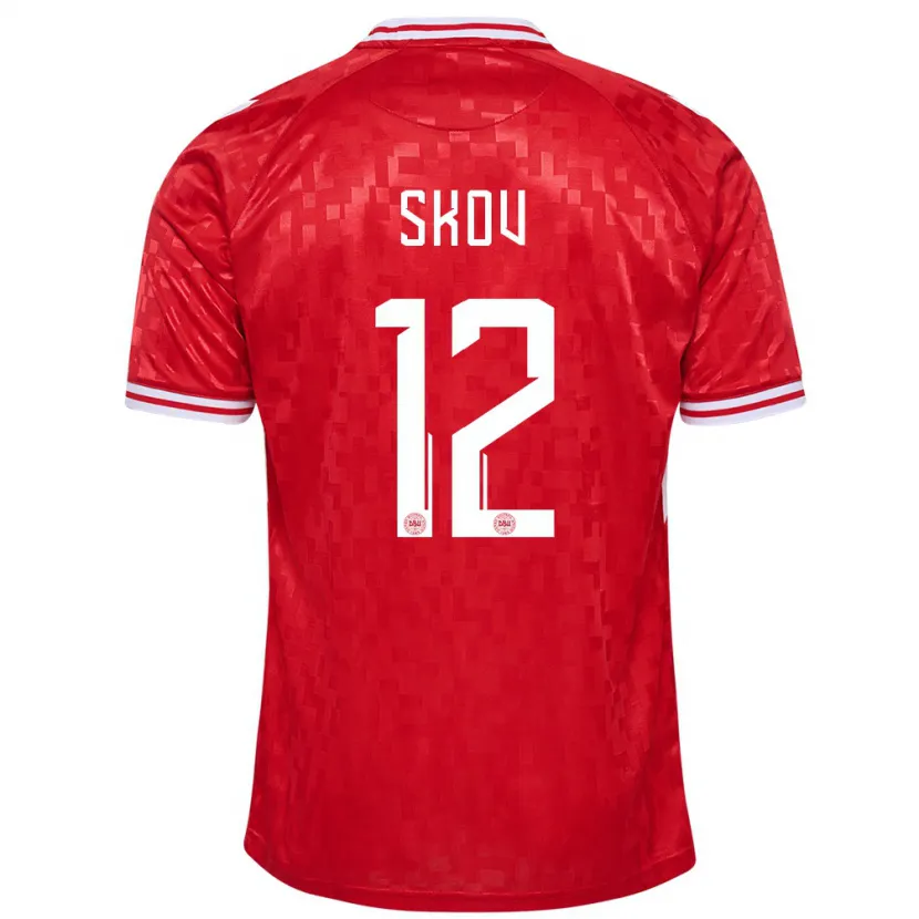 Danxen Uomo Maglia Danimarca Robert Skov #12 Rosso Kit Gara Home 24-26 Maglietta