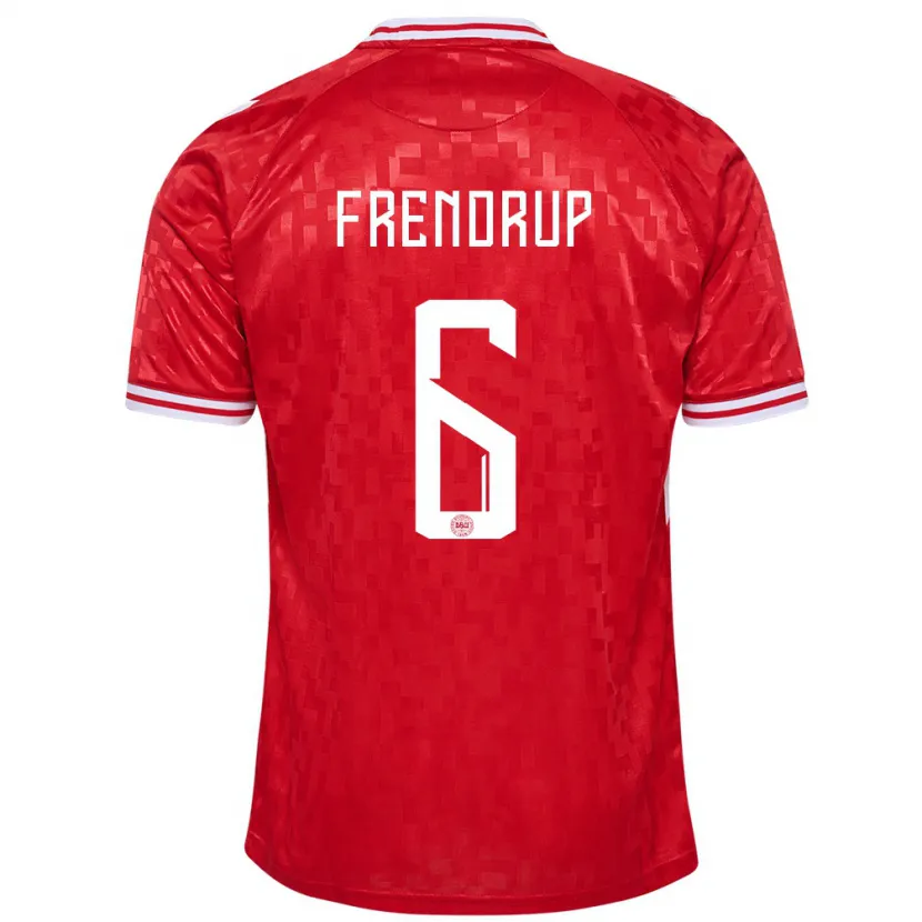 Danxen Uomo Maglia Danimarca Morten Frendrup #6 Rosso Kit Gara Home 24-26 Maglietta