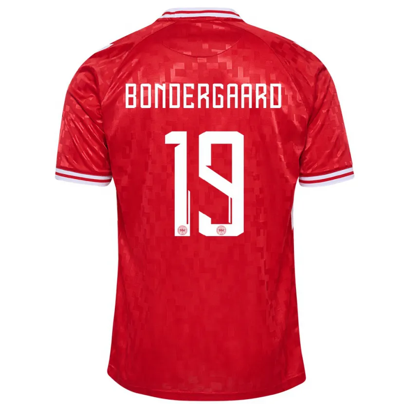 Danxen Uomo Maglia Danimarca Asbjorn Bondergaard #19 Rosso Kit Gara Home 24-26 Maglietta