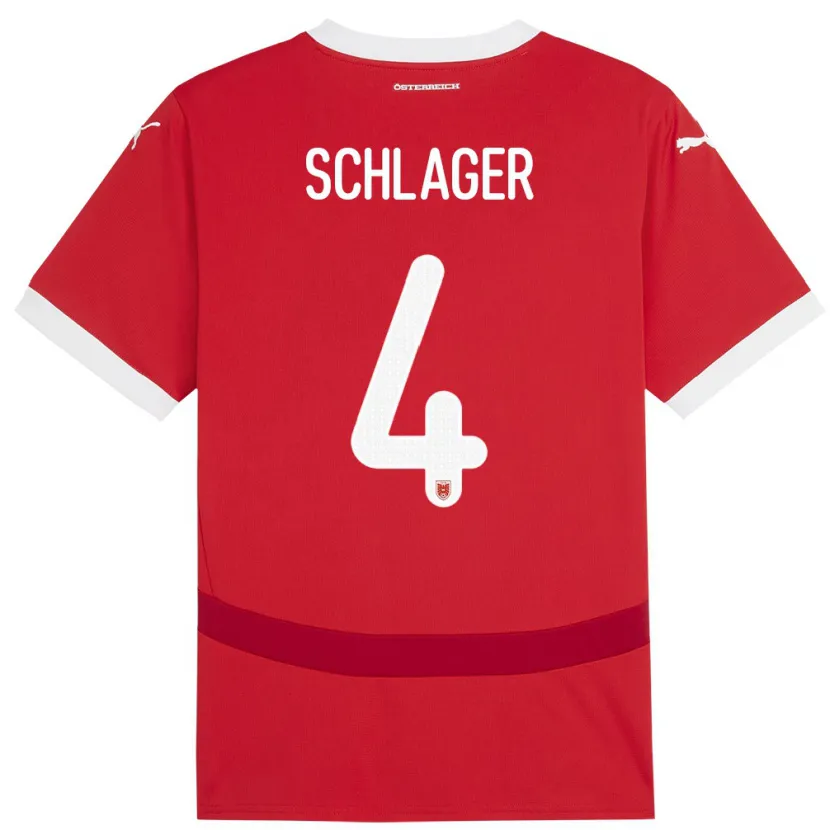 Danxen Uomo Maglia Austria Xaver Schlager #4 Rosso Kit Gara Home 24-26 Maglietta