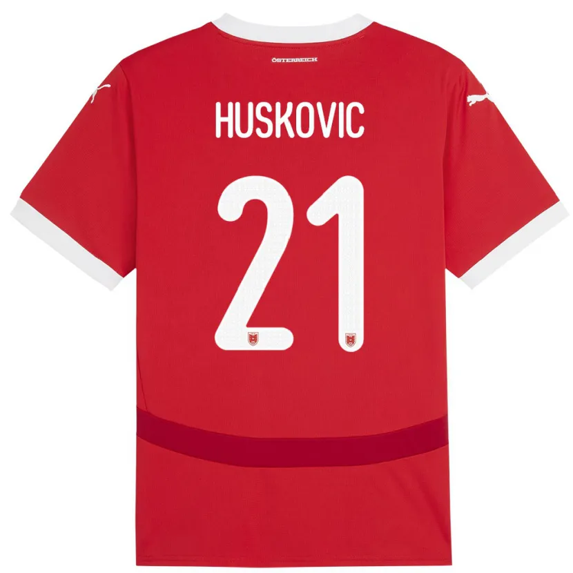 Danxen Uomo Maglia Austria Muharem Huskovic #21 Rosso Kit Gara Home 24-26 Maglietta