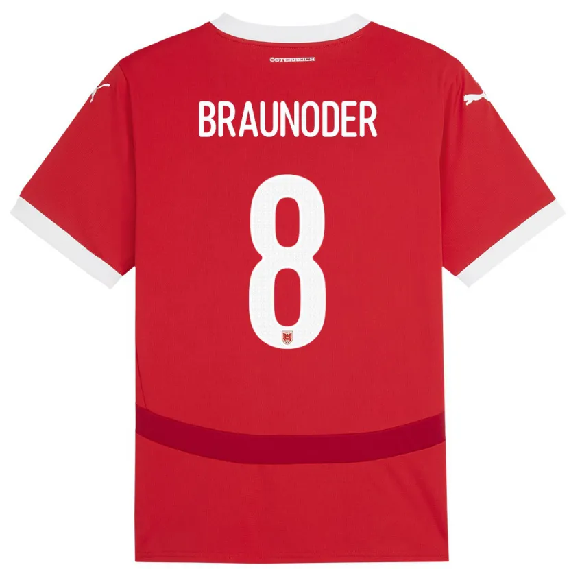 Danxen Uomo Maglia Austria Matthias Braunöder #8 Rosso Kit Gara Home 24-26 Maglietta