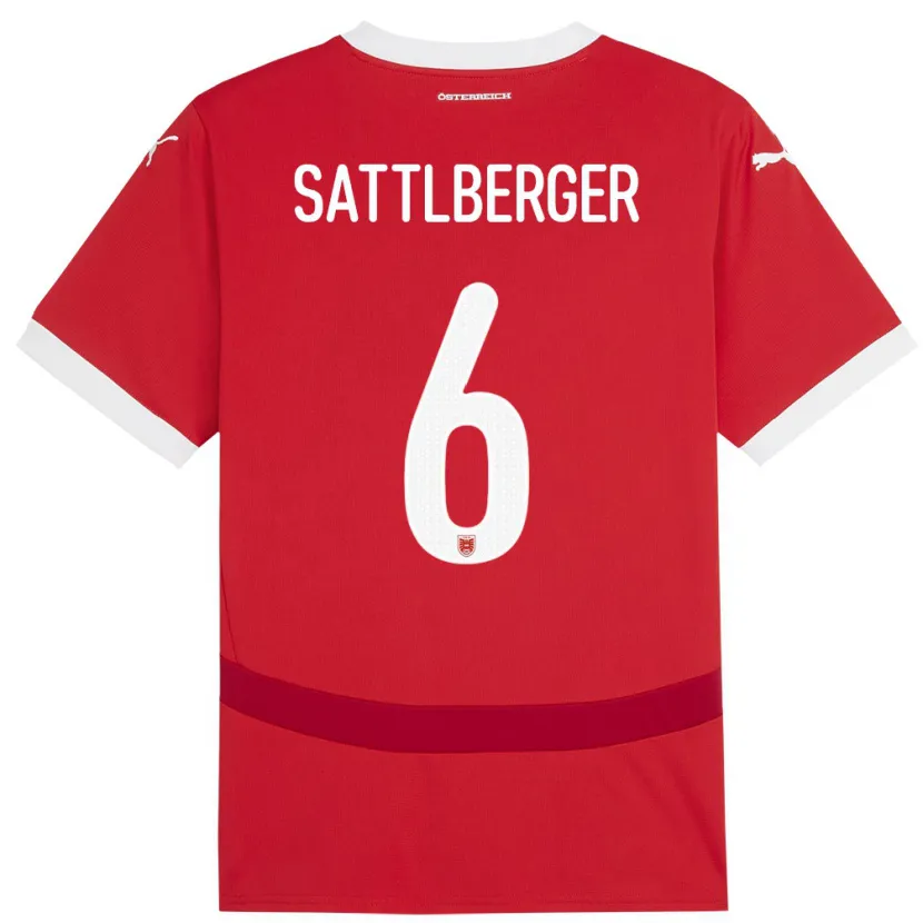 Danxen Uomo Maglia Austria Nikolas Sattlberger #6 Rosso Kit Gara Home 24-26 Maglietta