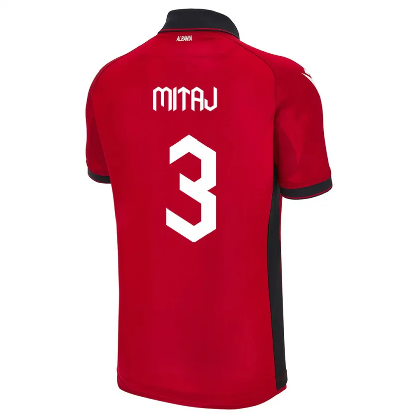 Danxen Uomo Maglia Albania Mario Mitaj #3 Rosso Kit Gara Home 24-26 Maglietta