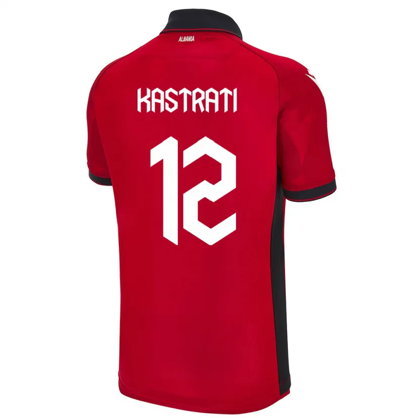 Danxen Uomo Maglia Albania Elhan Kastrati #12 Rosso Kit Gara Home 24-26 Maglietta