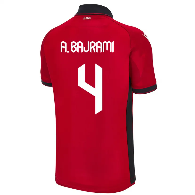 Danxen Uomo Maglia Albania Adrian Bajrami #4 Rosso Kit Gara Home 24-26 Maglietta