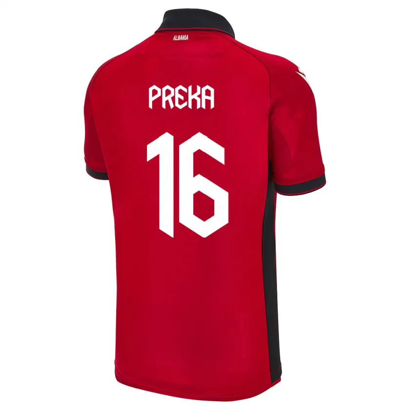 Danxen Uomo Maglia Albania Marcelino Preka #16 Rosso Kit Gara Home 24-26 Maglietta