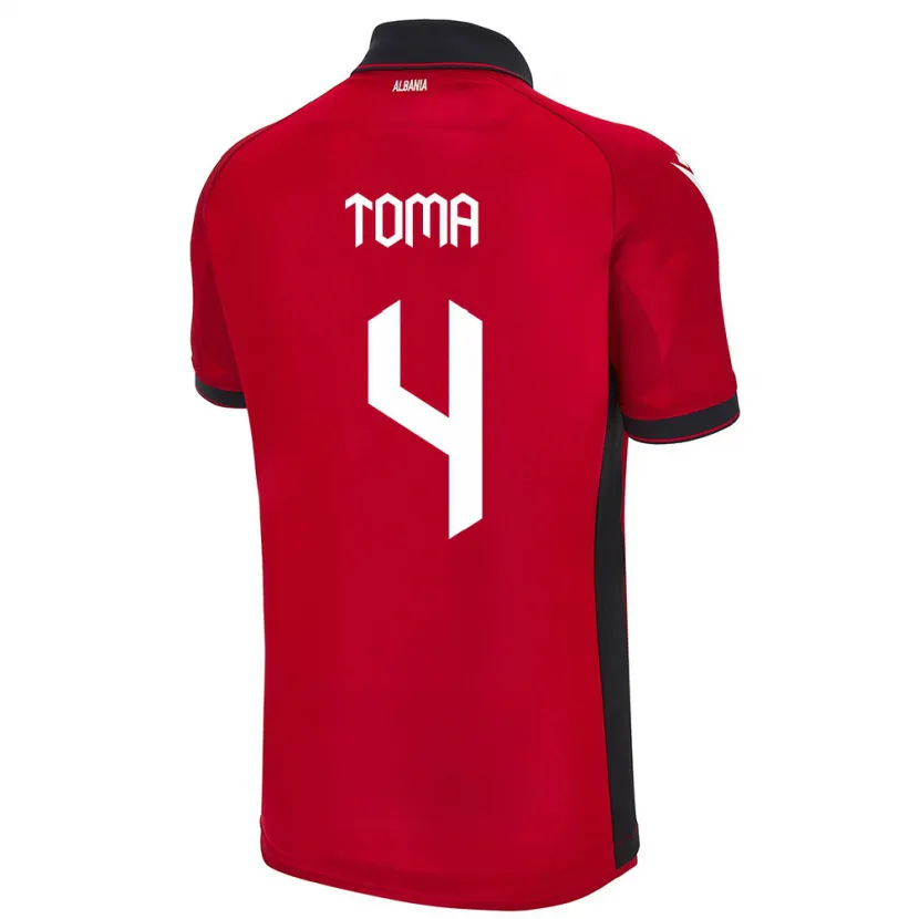 Danxen Uomo Maglia Albania Stella Toma #4 Rosso Kit Gara Home 24-26 Maglietta