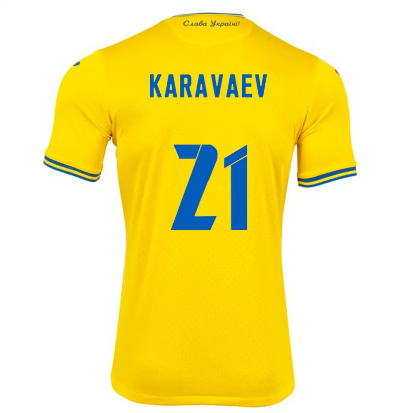 Danxen Uomo Maglia Ucraina Oleksandr Karavaev #21 Giallo Kit Gara Home 24-26 Maglietta