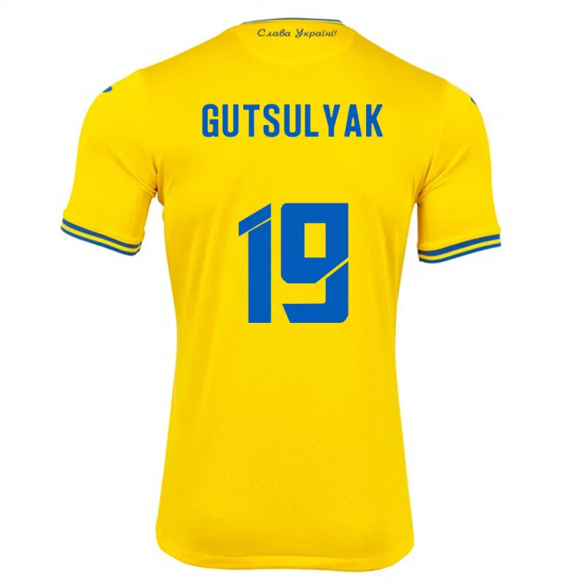 Danxen Uomo Maglia Ucraina Oleksiy Gutsulyak #19 Giallo Kit Gara Home 24-26 Maglietta