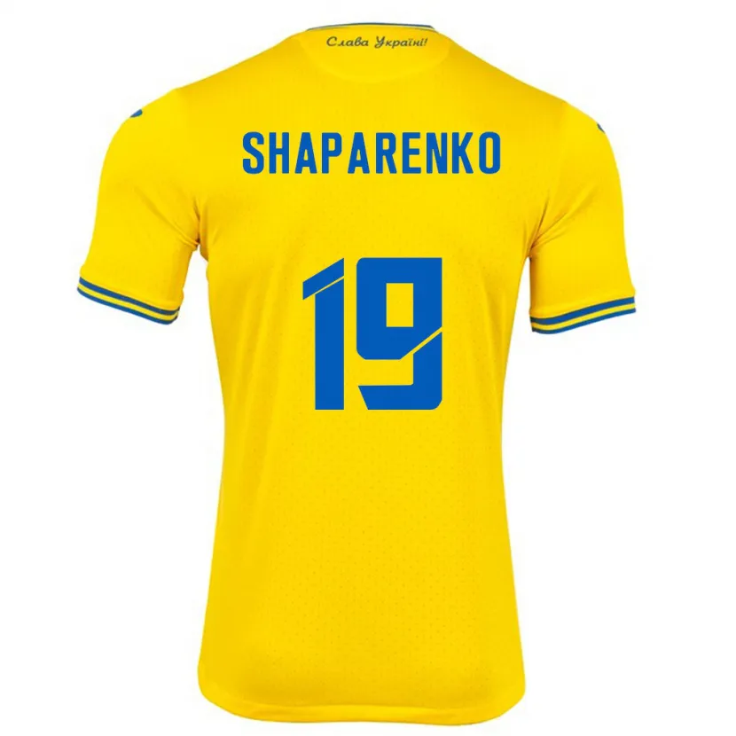 Danxen Uomo Maglia Ucraina Mykola Shaparenko #19 Giallo Kit Gara Home 24-26 Maglietta