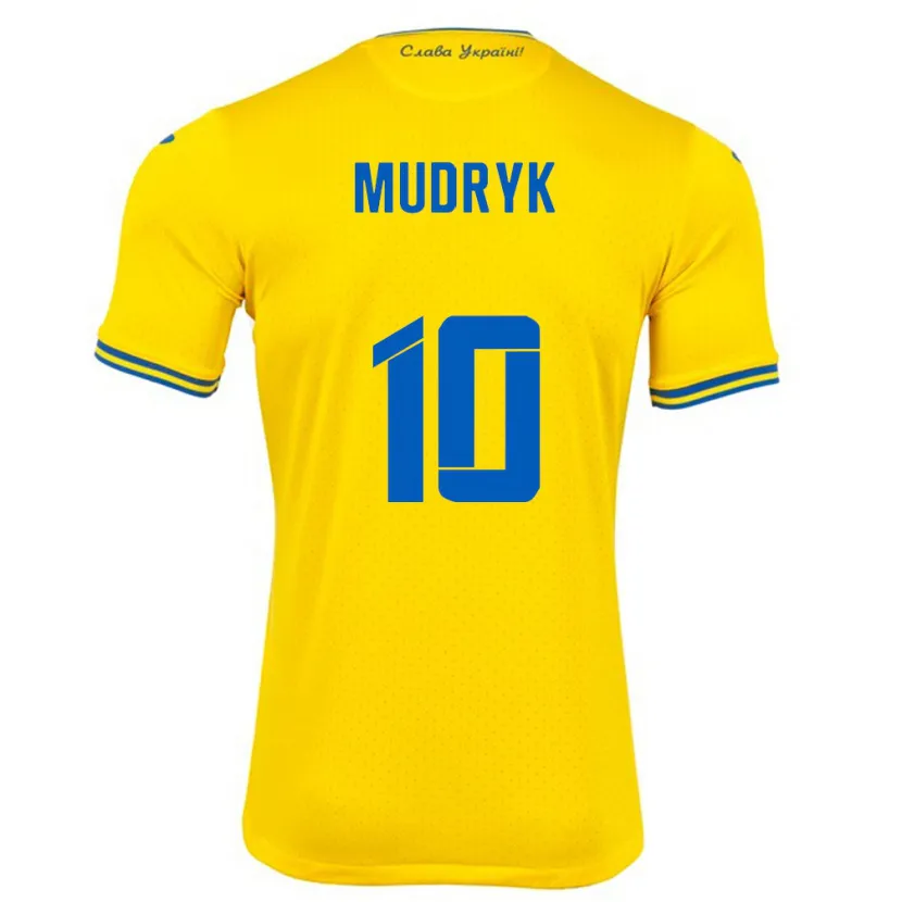 Danxen Uomo Maglia Ucraina Mykhaylo Mudryk #10 Giallo Kit Gara Home 24-26 Maglietta