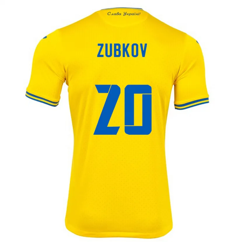 Danxen Uomo Maglia Ucraina Oleksandr Zubkov #20 Giallo Kit Gara Home 24-26 Maglietta