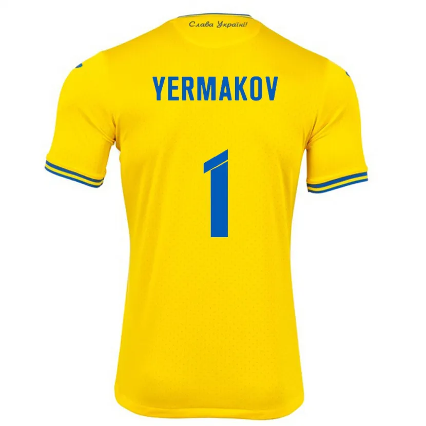 Danxen Uomo Maglia Ucraina Georgiy Yermakov #1 Giallo Kit Gara Home 24-26 Maglietta