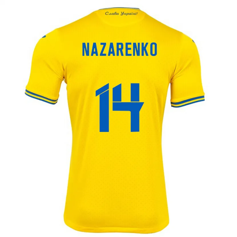 Danxen Uomo Maglia Ucraina Oleksandr Nazarenko #14 Giallo Kit Gara Home 24-26 Maglietta