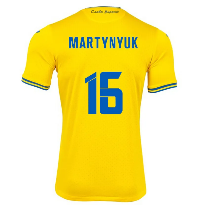 Danxen Uomo Maglia Ucraina Oleksandr Martynyuk #16 Giallo Kit Gara Home 24-26 Maglietta