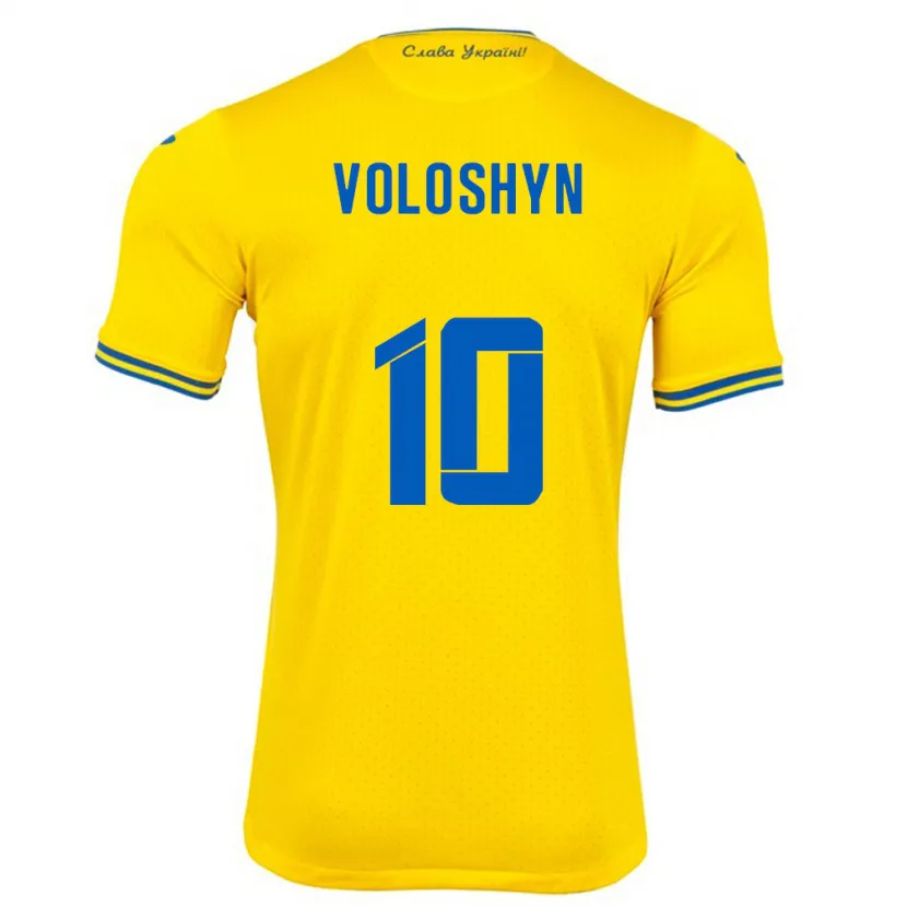 Danxen Uomo Maglia Ucraina Nazar Voloshyn #10 Giallo Kit Gara Home 24-26 Maglietta