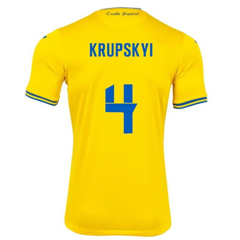 Danxen Uomo Maglia Ucraina Ilya Krupskyi #4 Giallo Kit Gara Home 24-26 Maglietta