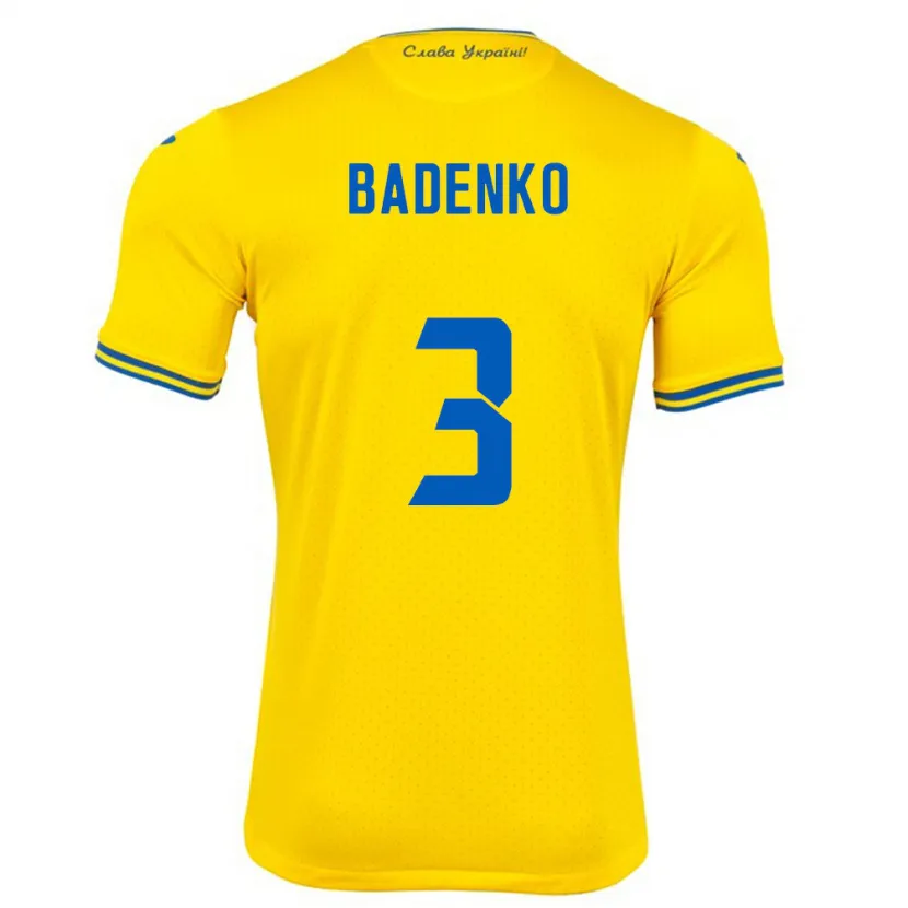 Danxen Uomo Maglia Ucraina Ilya Badenko #3 Giallo Kit Gara Home 24-26 Maglietta