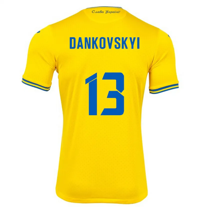 Danxen Uomo Maglia Ucraina Yegor Dankovskyi #13 Giallo Kit Gara Home 24-26 Maglietta