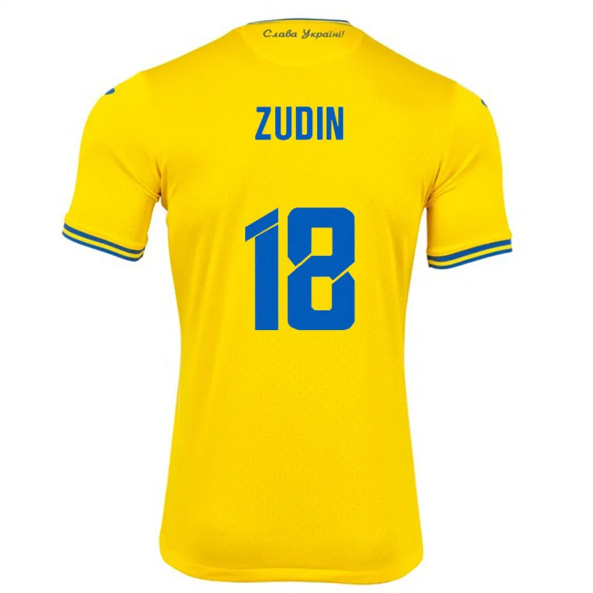 Danxen Uomo Maglia Ucraina Dmytro Zudin #18 Giallo Kit Gara Home 24-26 Maglietta