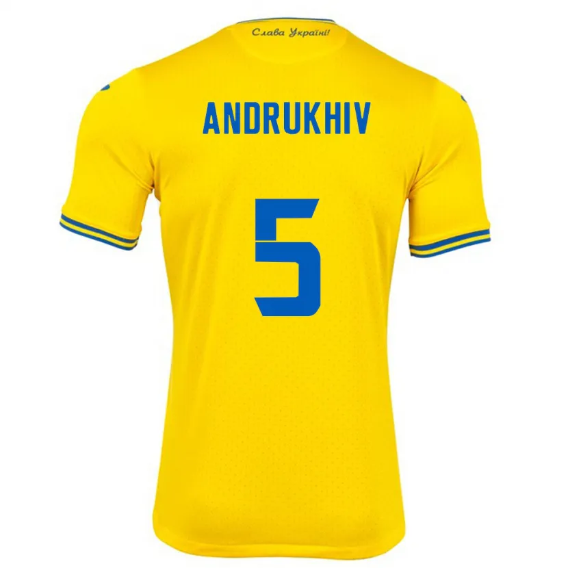 Danxen Uomo Maglia Ucraina Veronika Andrukhiv #5 Giallo Kit Gara Home 24-26 Maglietta