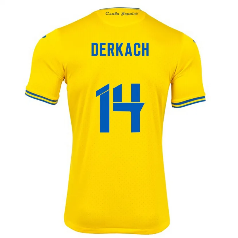 Danxen Uomo Maglia Ucraina Yana Derkach #14 Giallo Kit Gara Home 24-26 Maglietta
