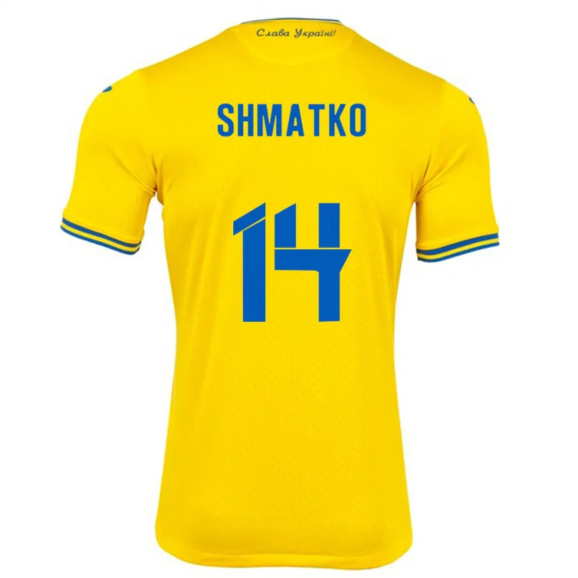 Danxen Uomo Maglia Ucraina Lyubov Shmatko #14 Giallo Kit Gara Home 24-26 Maglietta
