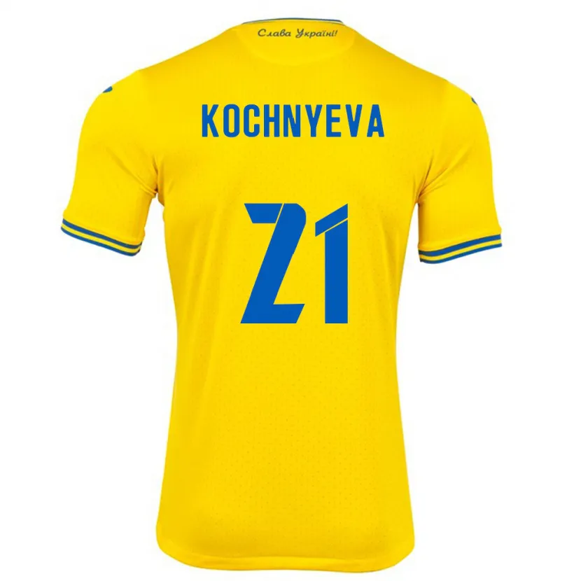 Danxen Uomo Maglia Ucraina Iryna Kochnyeva #21 Giallo Kit Gara Home 24-26 Maglietta