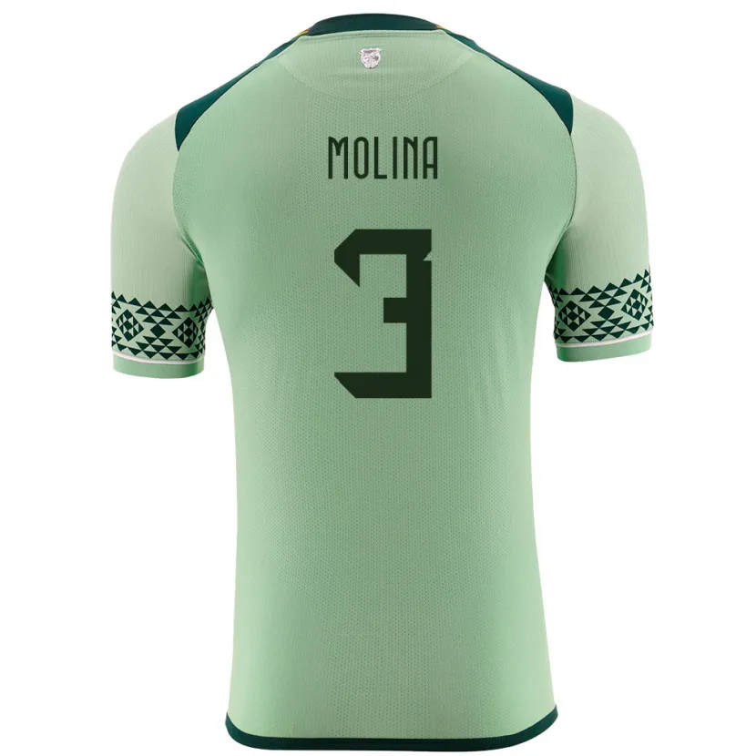Danxen Uomo Maglia Bolivia Iván Molina #3 Verde Chiaro Kit Gara Home 24-26 Maglietta