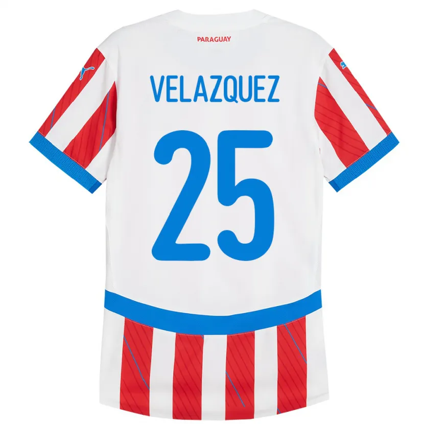 Danxen Uomo Maglia Paraguay Gustavo Velázquez #25 Bianco Rosso Kit Gara Home 24-26 Maglietta